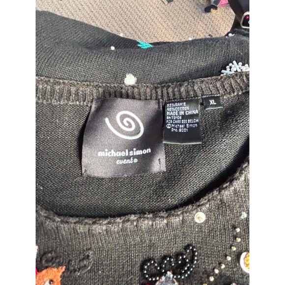 Vintage Michael Simon Event XL Holiday Village Sweater Black Blue Bead  Applique - Picture 8 of 13